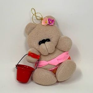 Vintage bear with bucket Christmas tree ornament